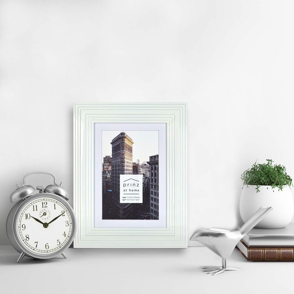PRINZ Midtown High Gloss 4 x 6 Molded Modern Picture Frame Modern , White 4x6"